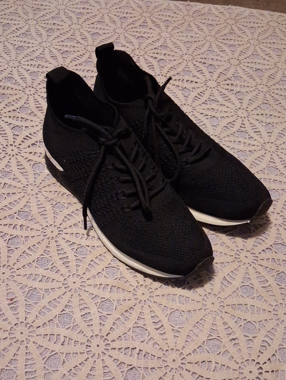 14th & Union Men's Black Knit Lace-Up Sneakers with White Midsole Accent